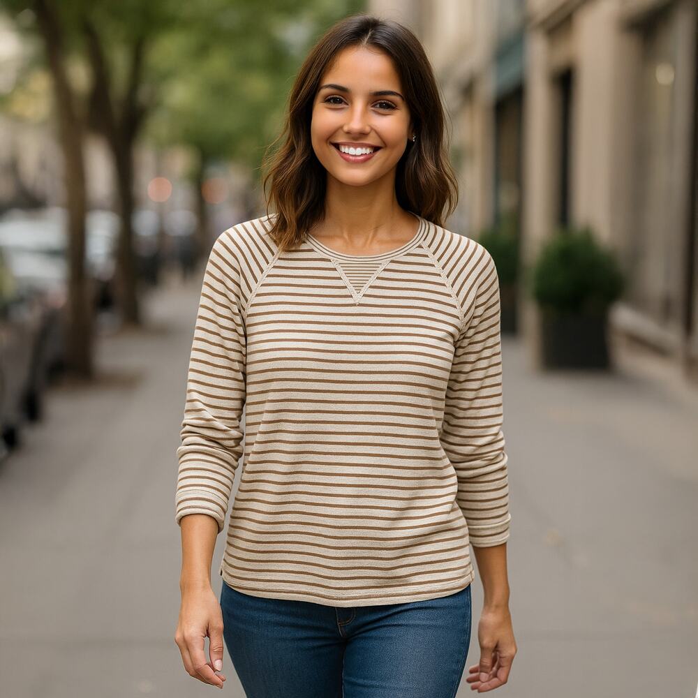 Lauren Ralph Lauren Jeans Co Sz Medium Brown White Striped Top